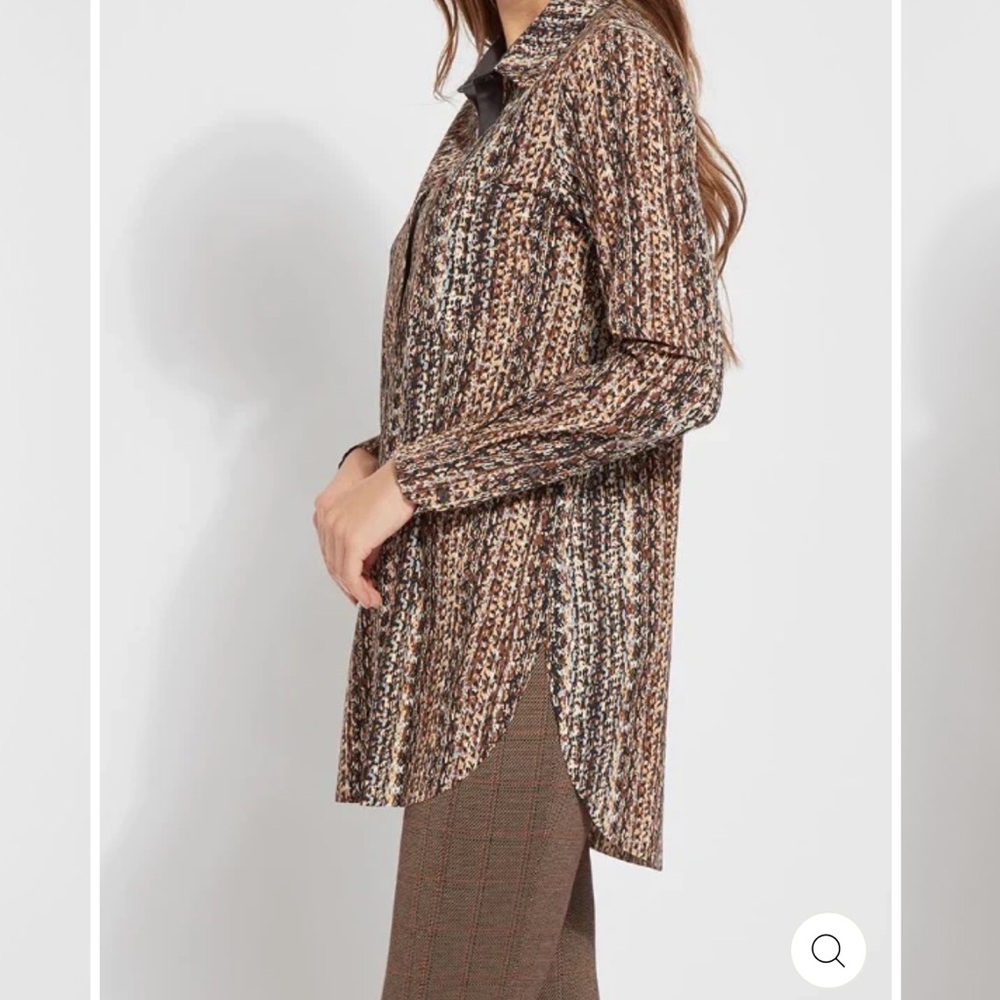 Lysse Schiffer Printed Button Down Shirt Size XS Brown Long Sleeve Collared